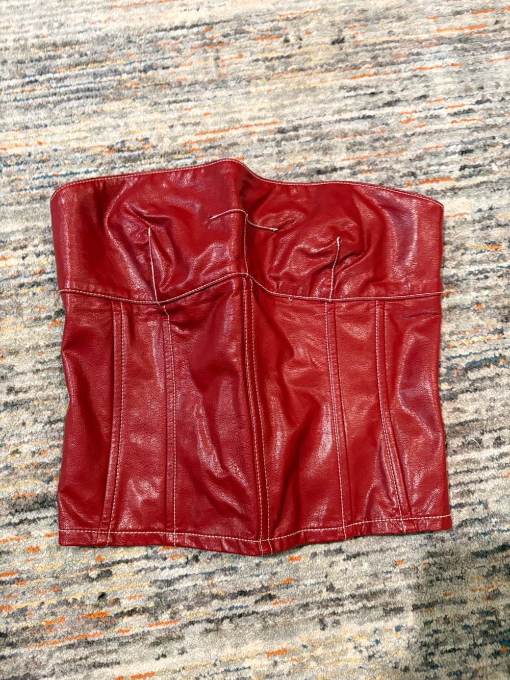 Strapless Red Faux Leather Bustier Top